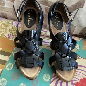 Cole Haan Black Leather and Patent Heels Sandals